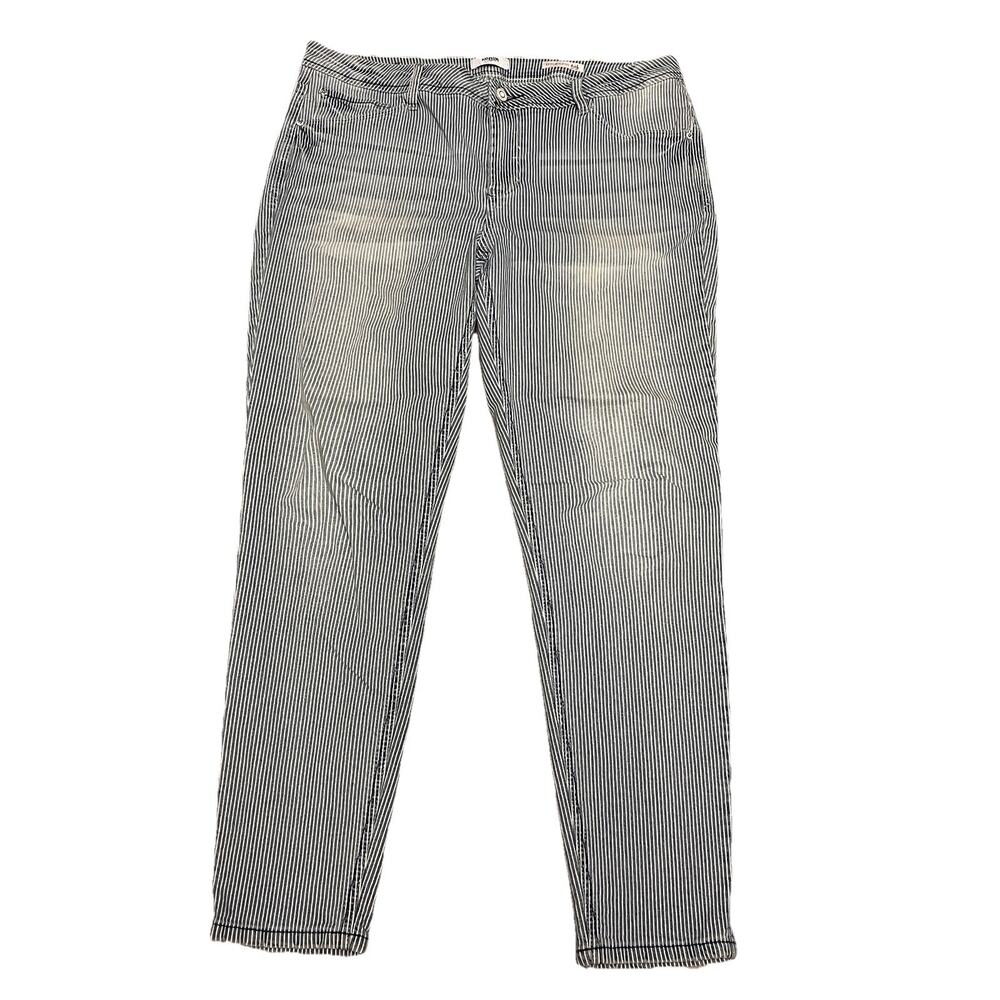 KENSIE Jeans EFFORTLESS ANKLE White Pin-Striped Mid Rise Light Blue Denim SZ 14